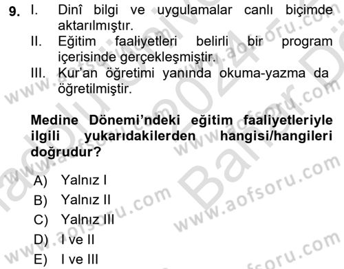 Din Eğitimi ve Din Hizmetlerinde Rehberlik Dersi 2024 - 2025 Yılı (Vize) Ara Sınav Soruları 9. Soru