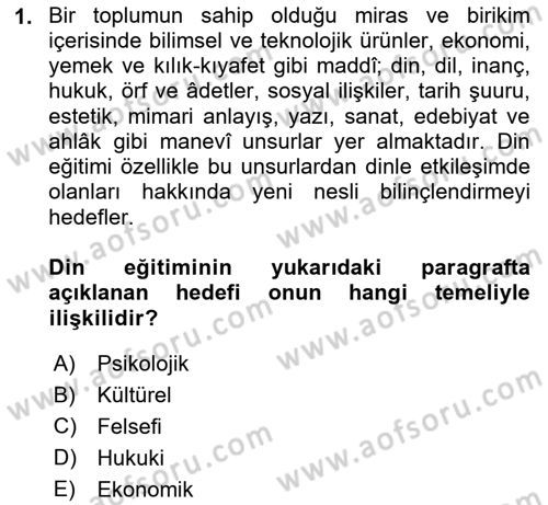 Din Eğitimi ve Din Hizmetlerinde Rehberlik Dersi 2024 - 2025 Yılı (Final) Dönem Sonu Sınav Soruları 1. Soru
