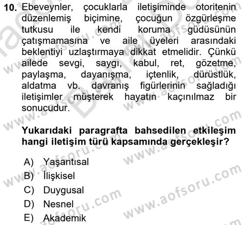 Din Eğitimi ve Din Hizmetlerinde Rehberlik Dersi 2024 - 2025 Yılı (Final) Dönem Sonu Sınav Soruları 10. Soru