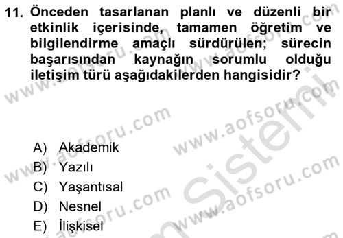 Din Eğitimi ve Din Hizmetlerinde Rehberlik Dersi 2024 - 2025 Yılı (Final) Dönem Sonu Sınav Soruları 11. Soru