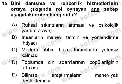 Din Eğitimi ve Din Hizmetlerinde Rehberlik Dersi 2024 - 2025 Yılı (Final) Dönem Sonu Sınav Soruları 15. Soru