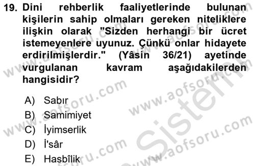 Din Eğitimi ve Din Hizmetlerinde Rehberlik Dersi 2024 - 2025 Yılı (Final) Dönem Sonu Sınav Soruları 19. Soru