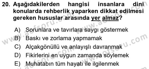Din Eğitimi ve Din Hizmetlerinde Rehberlik Dersi 2024 - 2025 Yılı (Final) Dönem Sonu Sınav Soruları 20. Soru