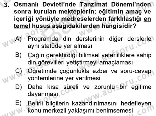Din Eğitimi ve Din Hizmetlerinde Rehberlik Dersi 2024 - 2025 Yılı (Final) Dönem Sonu Sınav Soruları 3. Soru