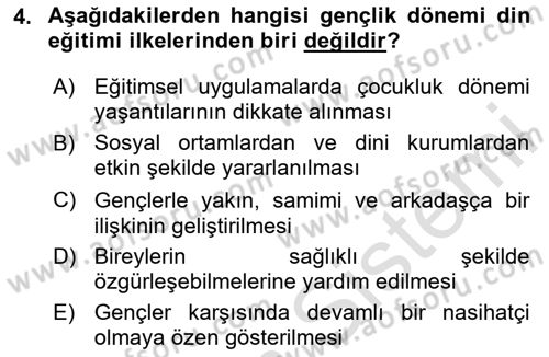 Din Eğitimi ve Din Hizmetlerinde Rehberlik Dersi 2024 - 2025 Yılı (Final) Dönem Sonu Sınav Soruları 4. Soru