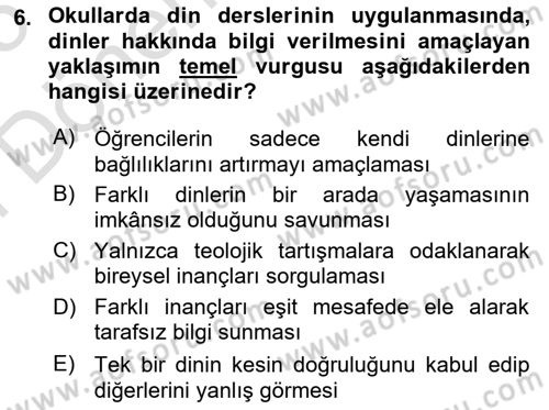 Din Eğitimi ve Din Hizmetlerinde Rehberlik Dersi 2024 - 2025 Yılı (Final) Dönem Sonu Sınav Soruları 6. Soru