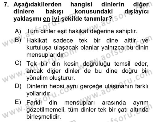 Din Eğitimi ve Din Hizmetlerinde Rehberlik Dersi 2024 - 2025 Yılı (Final) Dönem Sonu Sınav Soruları 7. Soru