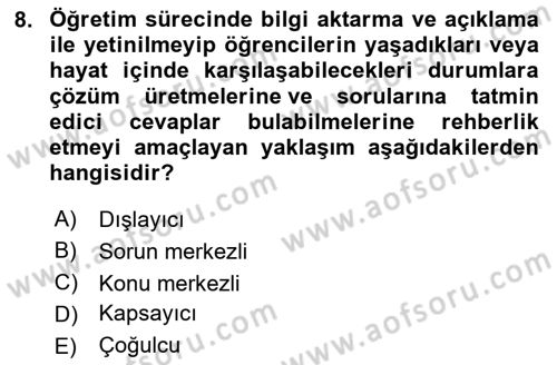 Din Eğitimi ve Din Hizmetlerinde Rehberlik Dersi 2024 - 2025 Yılı (Final) Dönem Sonu Sınav Soruları 8. Soru