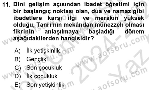 Din Eğitimi ve Din Hizmetlerinde Rehberlik Dersi 2024 - 2025 Yılı Yaz Okulu Sınav Soruları 11. Soru