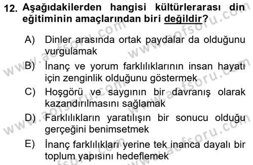Din Eğitimi ve Din Hizmetlerinde Rehberlik Dersi 2024 - 2025 Yılı Yaz Okulu Sınav Soruları 12. Soru