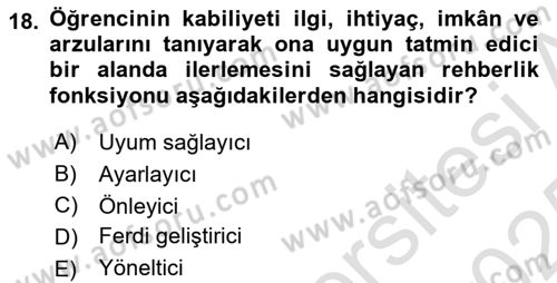 Din Eğitimi ve Din Hizmetlerinde Rehberlik Dersi 2024 - 2025 Yılı Yaz Okulu Sınav Soruları 18. Soru