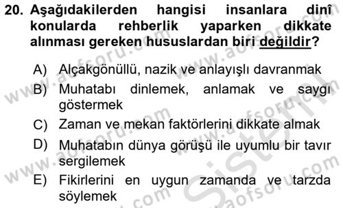 Din Eğitimi ve Din Hizmetlerinde Rehberlik Dersi 2024 - 2025 Yılı Yaz Okulu Sınav Soruları 20. Soru