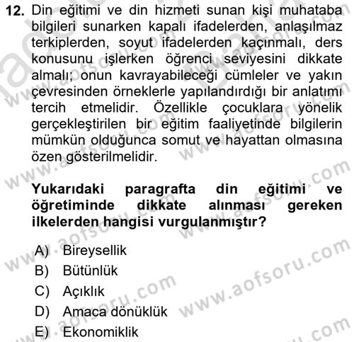 Din Eğitimi ve Din Hizmetlerinde Rehberlik Dersi 2025 - 2026 Yılı (Vize) Ara Sınav Soruları 12. Soru