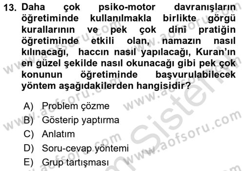 Din Eğitimi ve Din Hizmetlerinde Rehberlik Dersi 2025 - 2026 Yılı (Vize) Ara Sınav Soruları 13. Soru