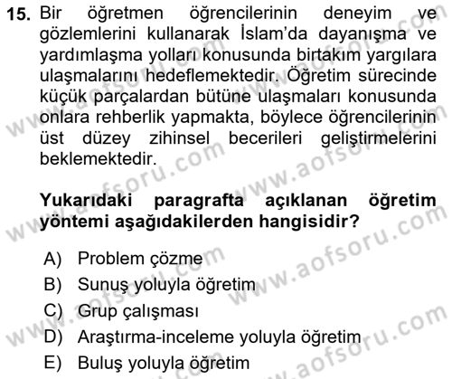 Din Eğitimi ve Din Hizmetlerinde Rehberlik Dersi 2025 - 2026 Yılı (Vize) Ara Sınav Soruları 15. Soru