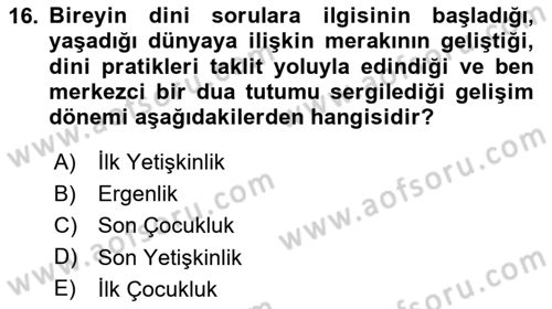 Din Eğitimi ve Din Hizmetlerinde Rehberlik Dersi 2025 - 2026 Yılı (Vize) Ara Sınav Soruları 16. Soru