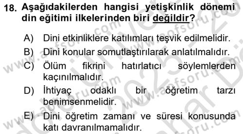 Din Eğitimi ve Din Hizmetlerinde Rehberlik Dersi 2025 - 2026 Yılı (Vize) Ara Sınav Soruları 18. Soru