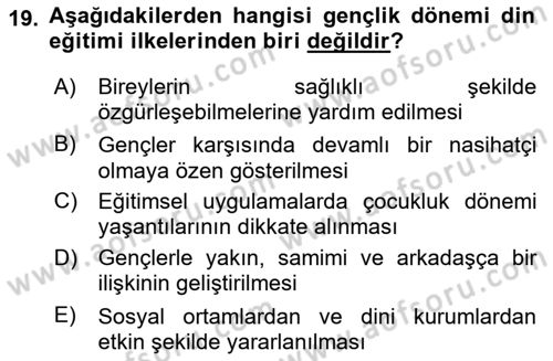 Din Eğitimi ve Din Hizmetlerinde Rehberlik Dersi 2025 - 2026 Yılı (Vize) Ara Sınav Soruları 19. Soru