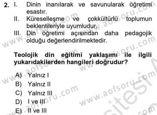 Din Eğitimi ve Din Hizmetlerinde Rehberlik Dersi 2025 - 2026 Yılı (Vize) Ara Sınav Soruları 2. Soru