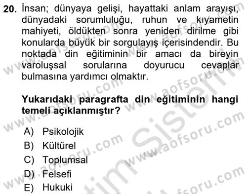 Din Eğitimi ve Din Hizmetlerinde Rehberlik Dersi 2025 - 2026 Yılı (Vize) Ara Sınav Soruları 20. Soru