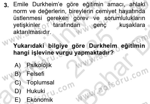 Din Eğitimi ve Din Hizmetlerinde Rehberlik Dersi 2025 - 2026 Yılı (Vize) Ara Sınav Soruları 3. Soru