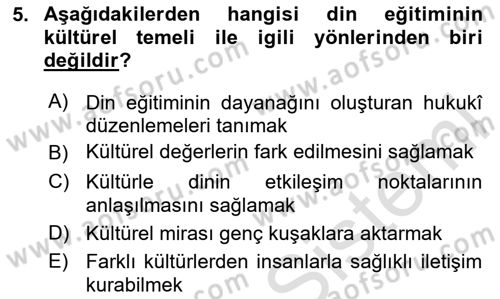Din Eğitimi ve Din Hizmetlerinde Rehberlik Dersi 2025 - 2026 Yılı (Vize) Ara Sınav Soruları 5. Soru
