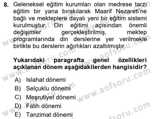 Din Eğitimi ve Din Hizmetlerinde Rehberlik Dersi 2025 - 2026 Yılı (Vize) Ara Sınav Soruları 8. Soru