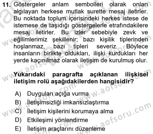 Din Eğitimi ve Din Hizmetlerinde Rehberlik Dersi 2025 - 2026 Yılı (Final) Dönem Sonu Sınav Soruları 11. Soru