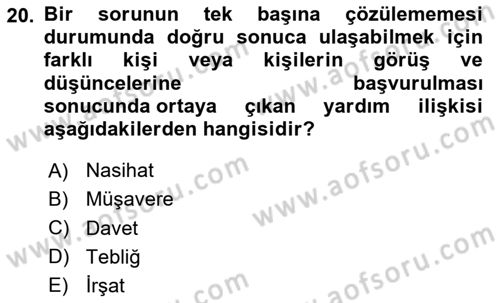 Din Eğitimi ve Din Hizmetlerinde Rehberlik Dersi 2025 - 2026 Yılı (Final) Dönem Sonu Sınav Soruları 20. Soru