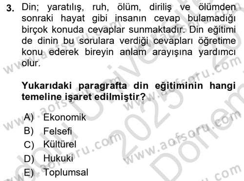 Din Eğitimi ve Din Hizmetlerinde Rehberlik Dersi 2025 - 2026 Yılı (Final) Dönem Sonu Sınav Soruları 3. Soru