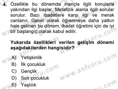 Din Eğitimi ve Din Hizmetlerinde Rehberlik Dersi 2025 - 2026 Yılı (Final) Dönem Sonu Sınav Soruları 4. Soru