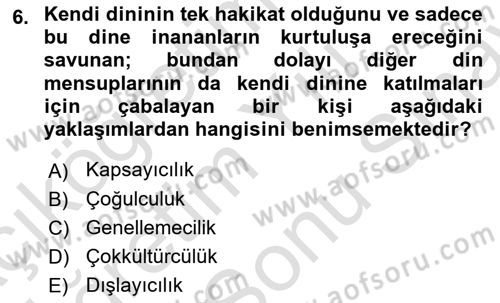 Din Eğitimi ve Din Hizmetlerinde Rehberlik Dersi 2025 - 2026 Yılı (Final) Dönem Sonu Sınav Soruları 6. Soru