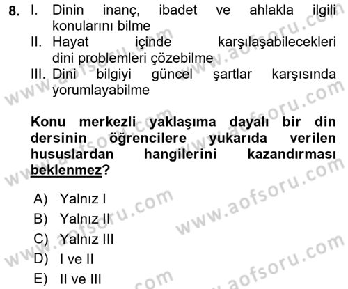 Din Eğitimi ve Din Hizmetlerinde Rehberlik Dersi 2025 - 2026 Yılı (Final) Dönem Sonu Sınav Soruları 8. Soru