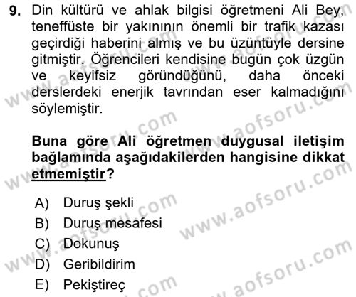Din Eğitimi ve Din Hizmetlerinde Rehberlik Dersi 2025 - 2026 Yılı (Final) Dönem Sonu Sınav Soruları 9. Soru