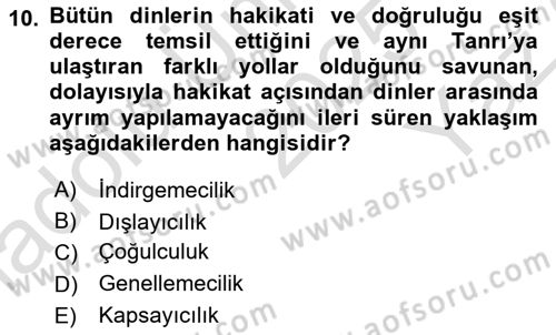 Din Eğitimi ve Din Hizmetlerinde Rehberlik Dersi 2025 - 2026 Yılı Yaz Okulu Sınav Soruları 10. Soru