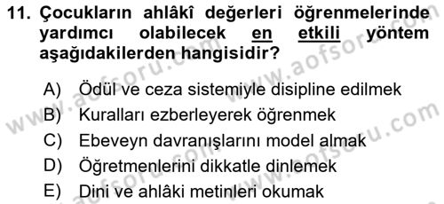 Din Eğitimi ve Din Hizmetlerinde Rehberlik Dersi 2025 - 2026 Yılı Yaz Okulu Sınav Soruları 11. Soru