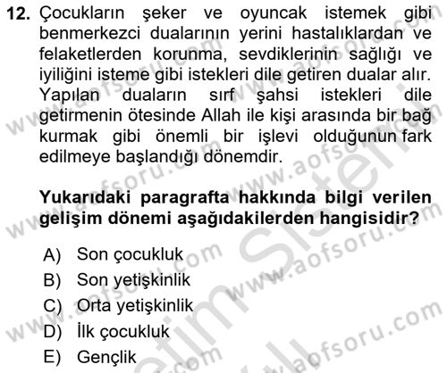 Din Eğitimi ve Din Hizmetlerinde Rehberlik Dersi 2025 - 2026 Yılı Yaz Okulu Sınav Soruları 12. Soru