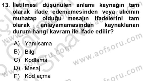 Din Eğitimi ve Din Hizmetlerinde Rehberlik Dersi 2025 - 2026 Yılı Yaz Okulu Sınav Soruları 13. Soru