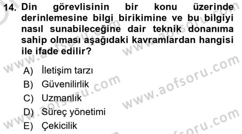 Din Eğitimi ve Din Hizmetlerinde Rehberlik Dersi 2025 - 2026 Yılı Yaz Okulu Sınav Soruları 14. Soru