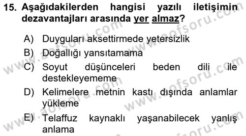 Din Eğitimi ve Din Hizmetlerinde Rehberlik Dersi 2025 - 2026 Yılı Yaz Okulu Sınav Soruları 15. Soru