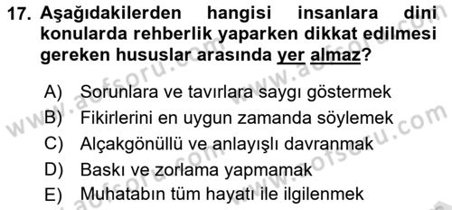 Din Eğitimi ve Din Hizmetlerinde Rehberlik Dersi 2025 - 2026 Yılı Yaz Okulu Sınav Soruları 17. Soru