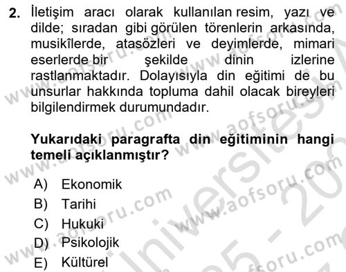 Din Eğitimi ve Din Hizmetlerinde Rehberlik Dersi 2025 - 2026 Yılı Yaz Okulu Sınav Soruları 2. Soru