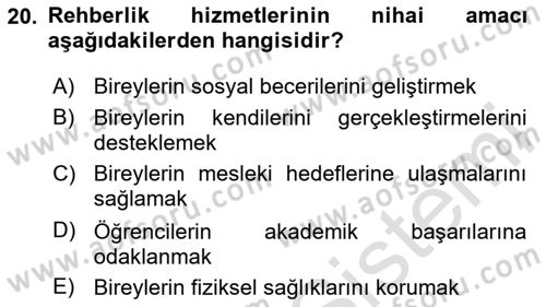 Din Eğitimi ve Din Hizmetlerinde Rehberlik Dersi 2025 - 2026 Yılı Yaz Okulu Sınav Soruları 20. Soru