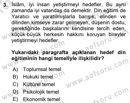 Din Eğitimi ve Din Hizmetlerinde Rehberlik Dersi 2025 - 2026 Yılı Yaz Okulu Sınav Soruları 3. Soru