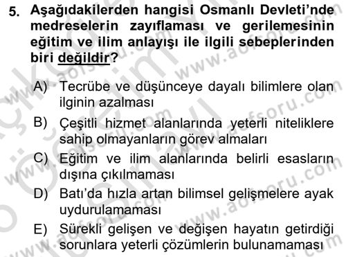Din Eğitimi ve Din Hizmetlerinde Rehberlik Dersi 2025 - 2026 Yılı Yaz Okulu Sınav Soruları 5. Soru