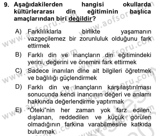 Din Eğitimi ve Din Hizmetlerinde Rehberlik Dersi 2025 - 2026 Yılı Yaz Okulu Sınav Soruları 9. Soru