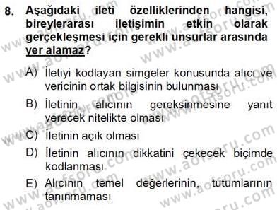 Bireyler Arası İletişim Dersi Ara Sınavı Deneme Sınav Soruları 8. Soru