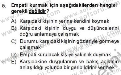 Bireyler Arası İletişim Dersi Ara Sınavı Deneme Sınav Soruları 5. Soru