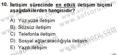Bireyler Arası İletişim Dersi Ara Sınavı Deneme Sınav Soruları 10. Soru