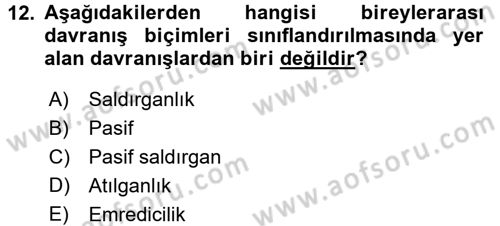 Bireyler Arası İletişim Dersi Ara Sınavı Deneme Sınav Soruları 12. Soru